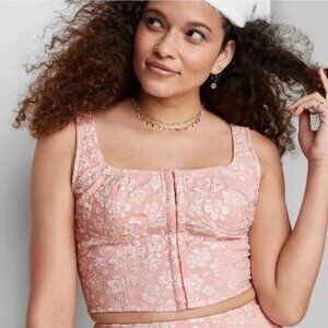 Wild Fable Pink Regencycore Coquette Cropped Top Brocade Tank L